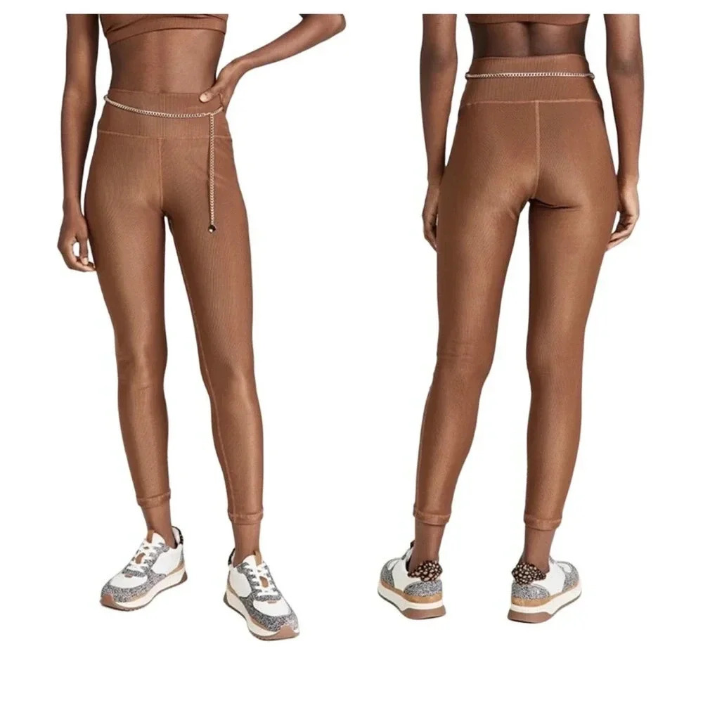 NEW WeWoreWhat Women’s Size Small Chain High Rise Brown Ribbed Leggings v6x